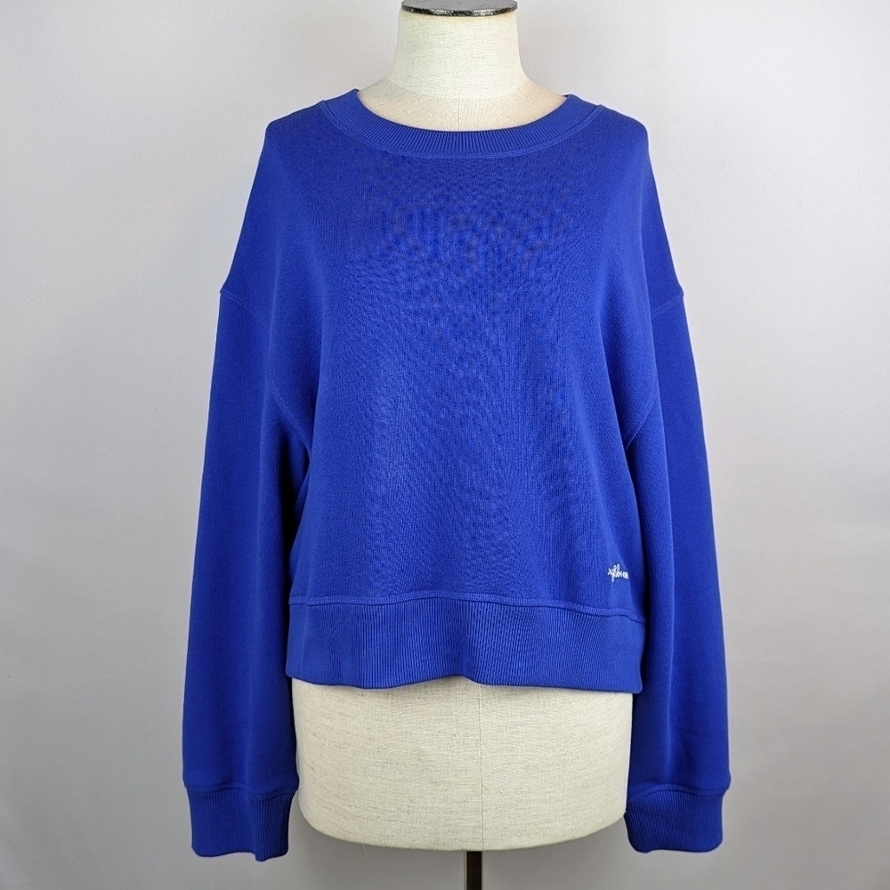 rag & bone Vintage Terry Sweatshirt Crew Neck Cropped Relaxed Fit Blue L NWT